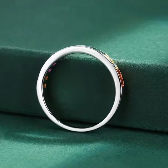 🎁NWT 🌈 MULTI-COLOR .925 STAMPED STERLING SILVER RAINBOW ZIRCON PRIDE RING Size 6 - Picture 5 of 7